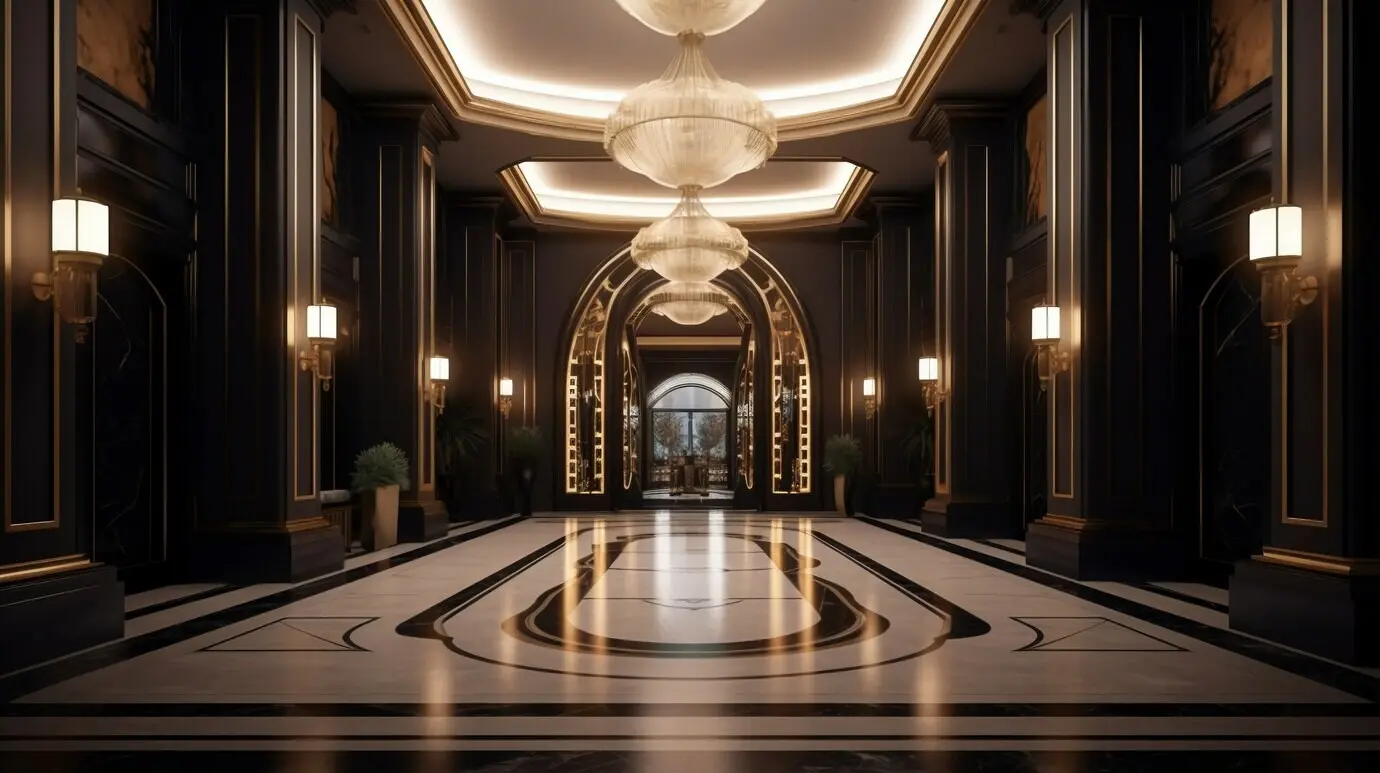 Blick auf einen luxuriösen Hotelinnenraum